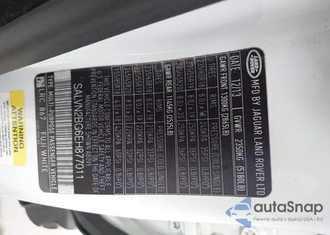 2014 Land Rover Range Rover Evoque Pure z USA, uszkodzony, nr VIN SALVN2BG6EH877011